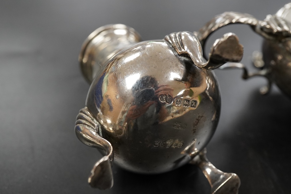 A George V silver three piece cruet set, weight approx. 7.16ozt